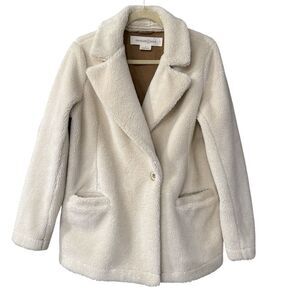 Treasure & Bond Women's Faux Fur Shearling Teddy Coat Jacket Cream Size Small